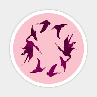 Swallows In Flight Stylized Silhouette Art Magenta Pink Magnet